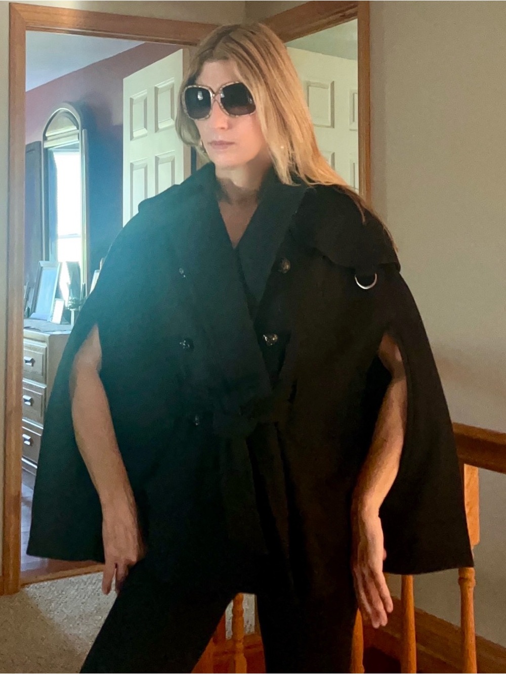 Banana Republic Black Cape Coat with Belted Waist